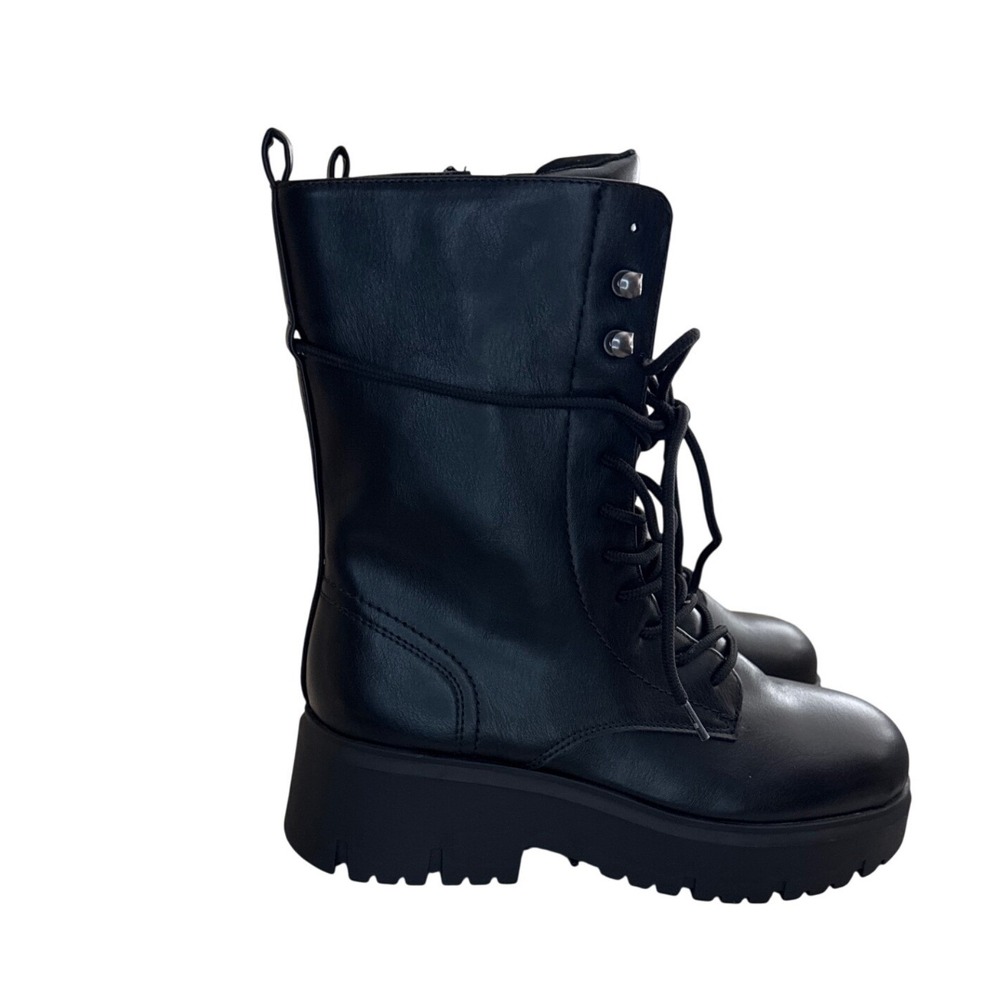 Madden Girl Womens Black Platform Combat‎ Boots Lace Up Side Zip Lug Sole 7.5